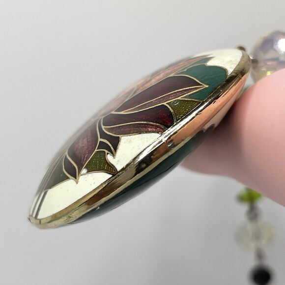 Artisan Handcrafted Floral Enamel Cloisonne Pendant Glass Beaded Necklace - Picture 7 of 9